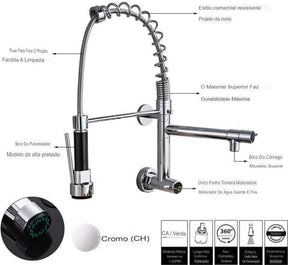 Torneira Gourmet Extensível De Parede Dual Spray Monocomando JassPoll